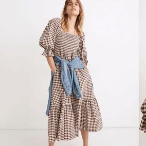 ISO MADEWELL LUCIE Gingham Checkered Dress BROWN AND WHITE SIZE SMALL